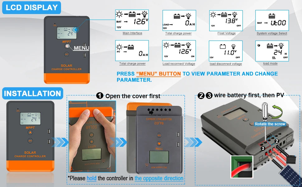 12V 24V 36V 48V Solar Charge Controller MPPT Intelligent Regulator | Auravolts