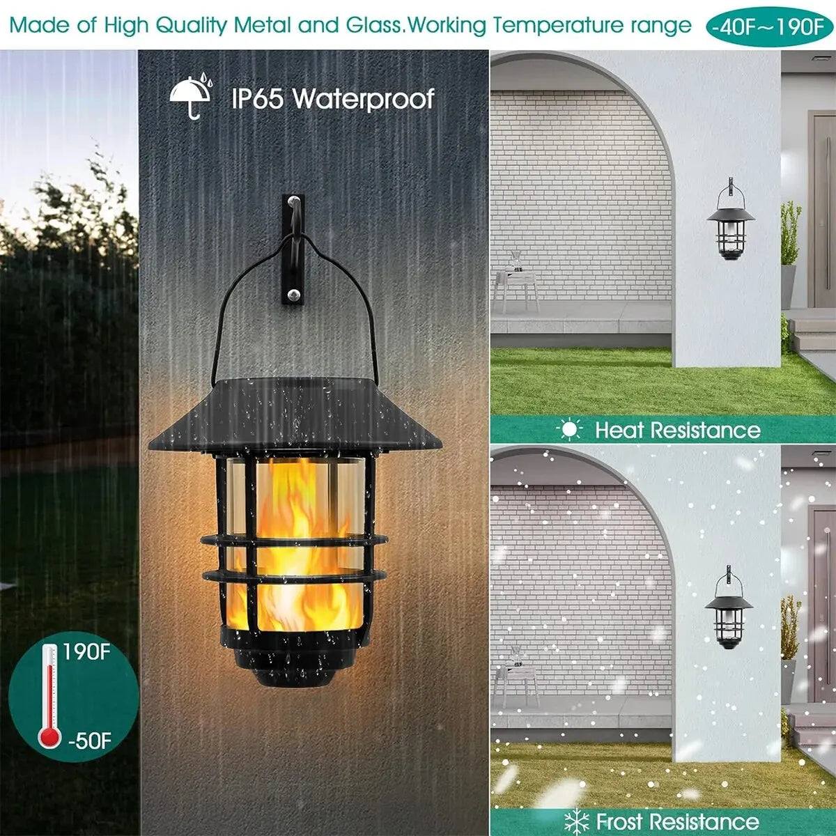 Solar Lantern with Flickering Flame Effect Waterproof | Auravolts