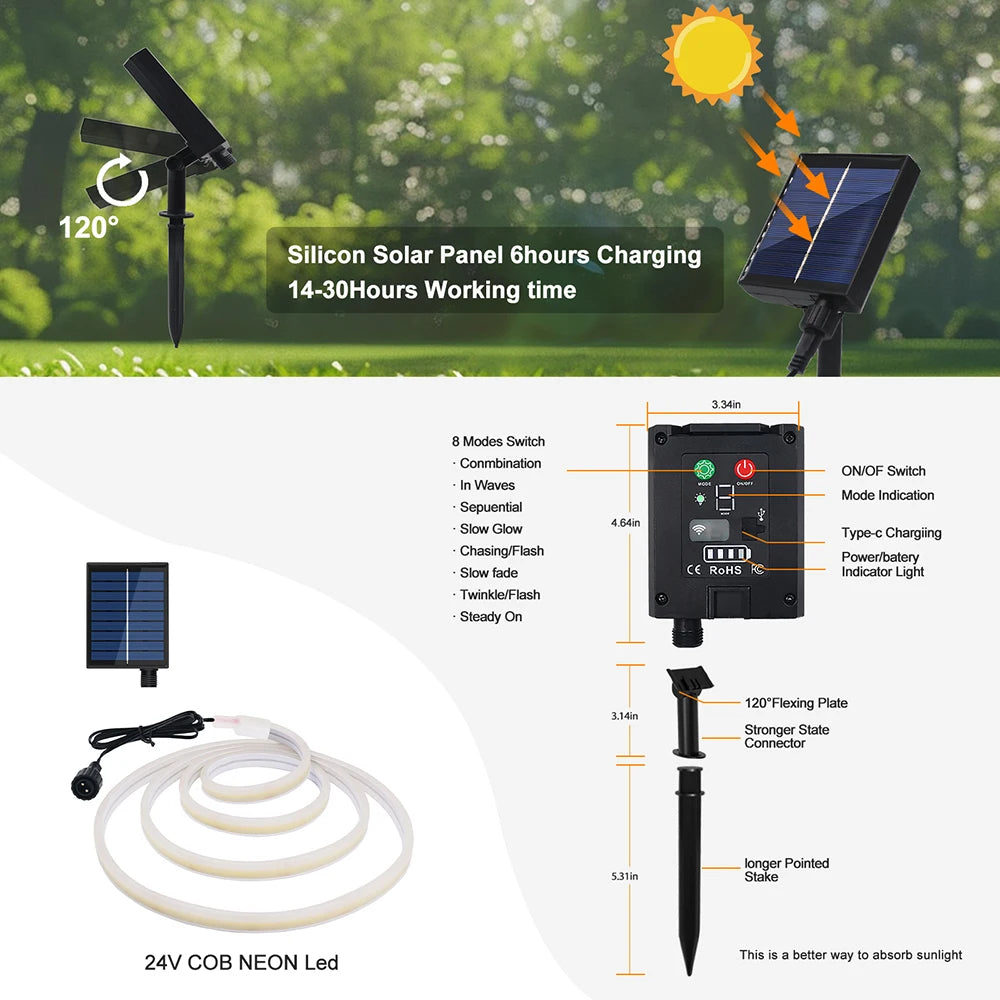 24V LED Neon Light Strip Solar Waterproof | Auravolts