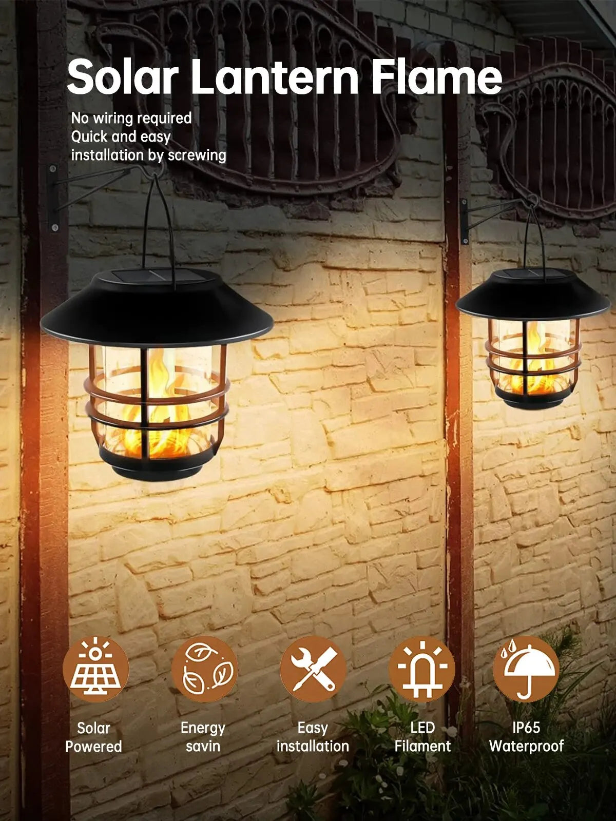 Solar Lantern with Flickering Flame Effect Waterproof | Auravolts