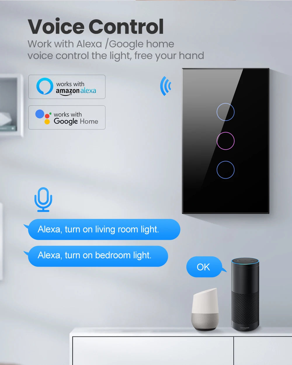 Smart WiFi Light Switch with Touch Control for Home Automation | Auravolts