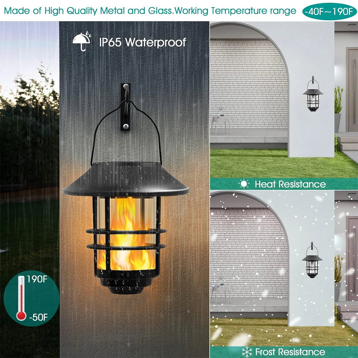 Solar Lantern with Flickering Flame Effect Waterproof | Auravolts
